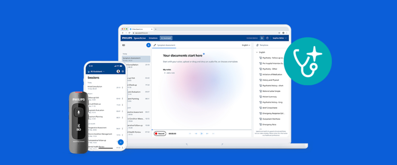 Philips SpeechLive Health IA Assistant – abonnement 12 mois + SpeechMike Ambient